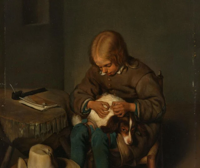 Boy Fleaing a Dog