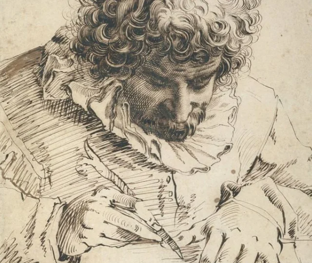 Portret van Gillis van Breen, tekenend of hout snijdend