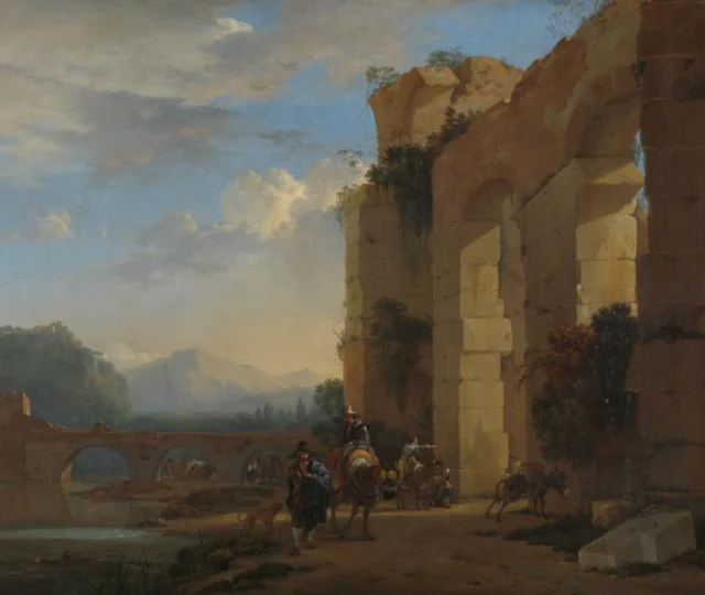 Muleteers beside an Italian Ruin